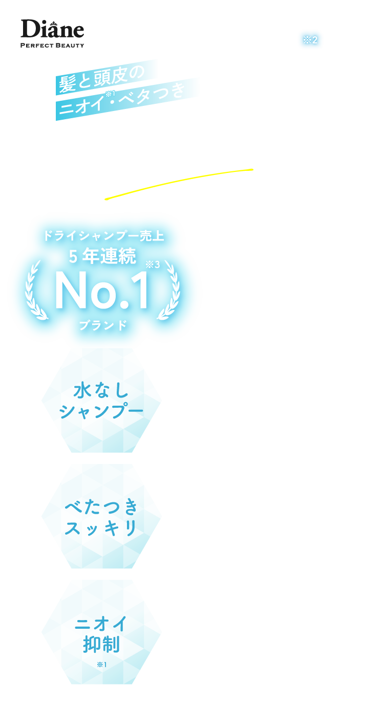ドライシャンプー売上5年連続No.1ブランド　水なしシャンプー・べたつきスッキリ・ニオイ抑制