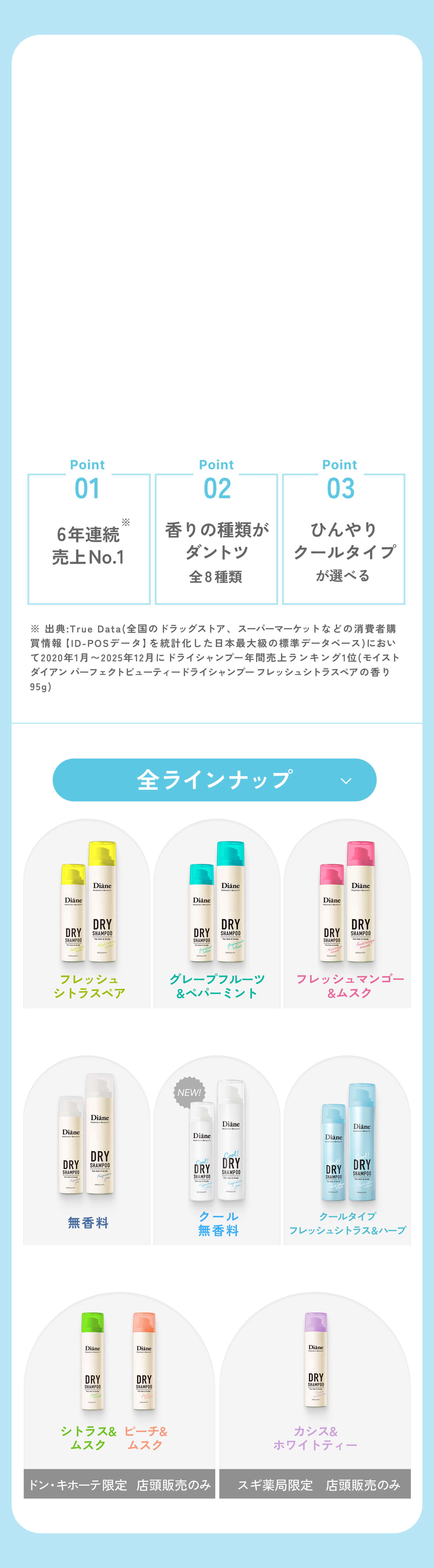 6年連続売上No.1。香りの種類がダントツ全8種類。ひんやりクールタイプが選べる